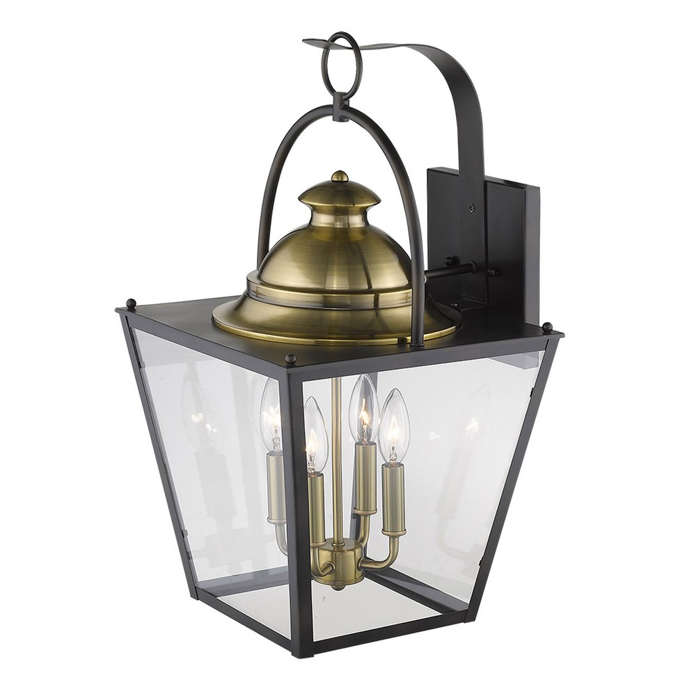 Black Clear And Brass Four Light Transparent Dimmable Outdoor Hanging Lights With Bronze Shades