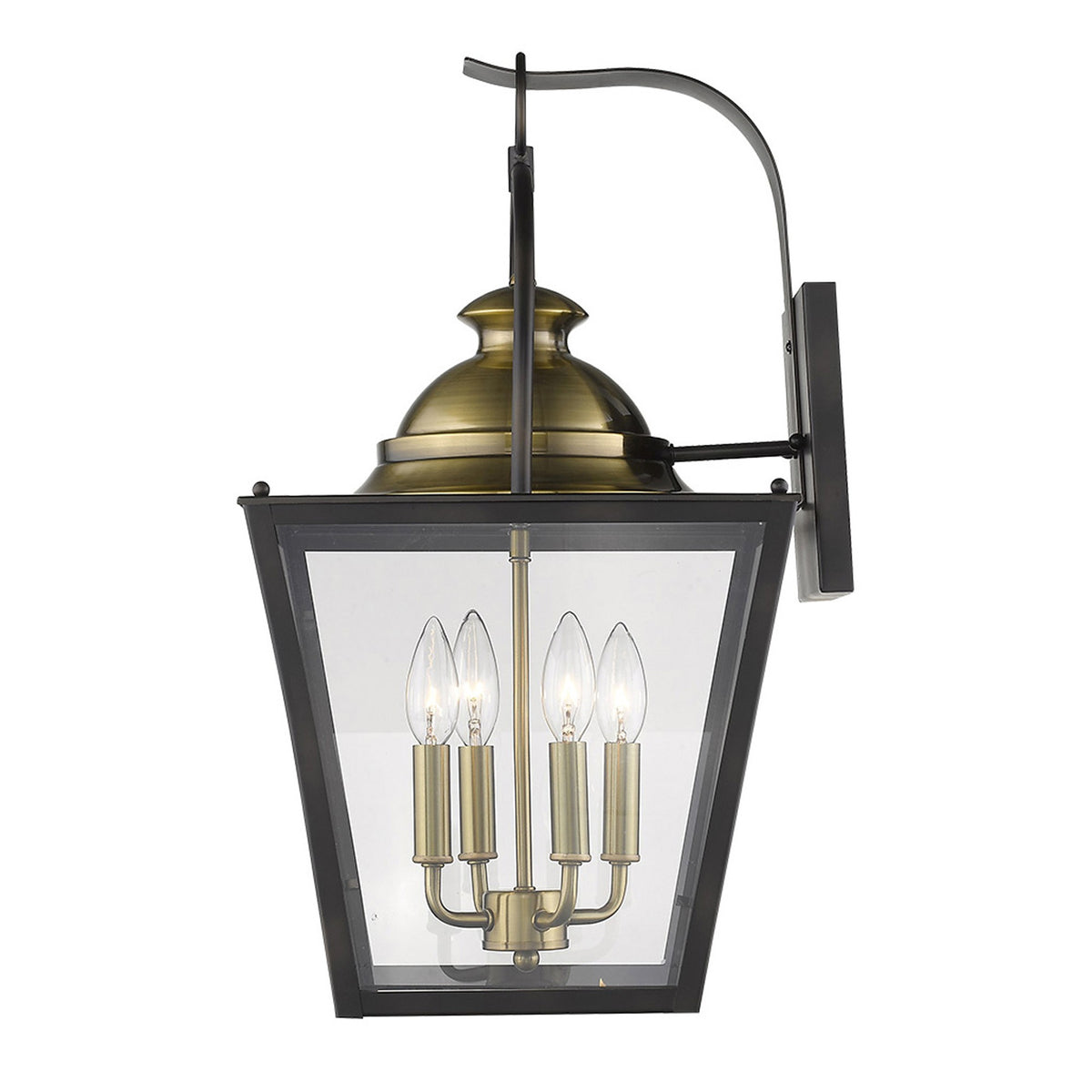 Black Clear And Brass Four Light Transparent Dimmable Outdoor Hanging Lights With Black Clear And Brass Shades