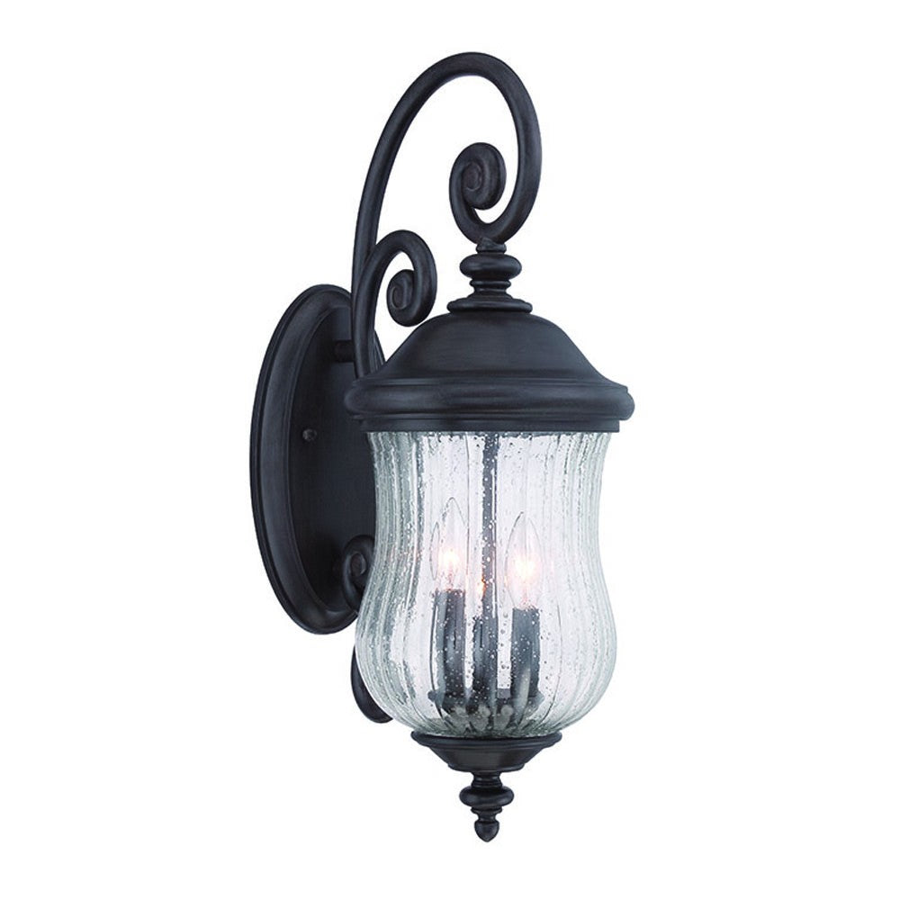 Black And Clear Three Light Seeded Dimmable Outdoor Hanging Lights With Black And Clear Shades