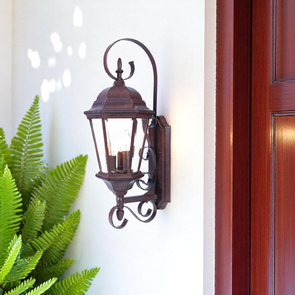 Three Light Dark Brown Swing Arm Lantern Wall Light