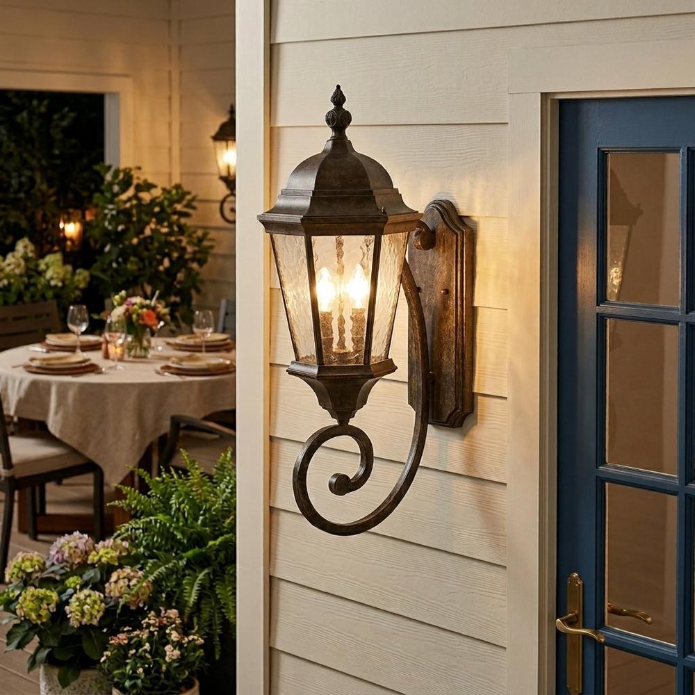 Two Light Antique Black Carousel Lantern Wall Light
