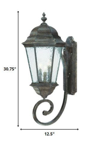 Black And Clear Three Light Hammered Dimmable Outdoor Hanging Lights With Black Shades