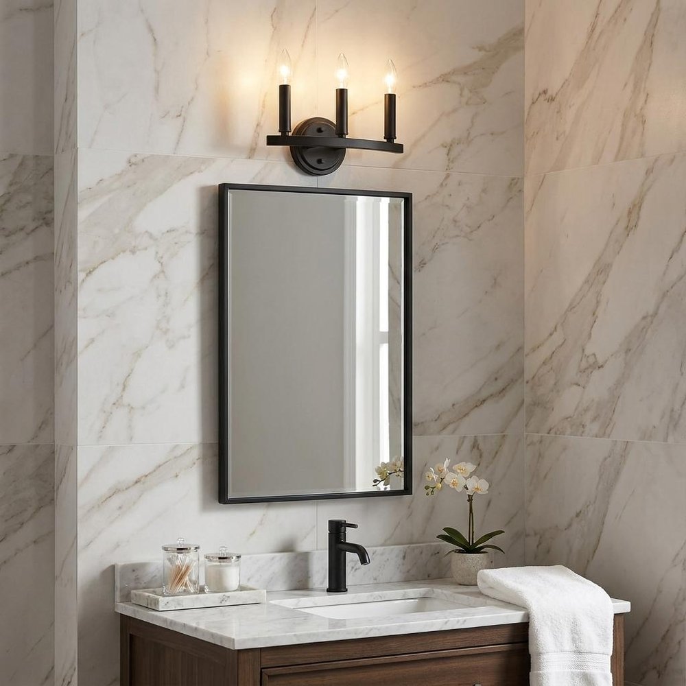 7" Black Metal Vanity Flush Mounted Sconce