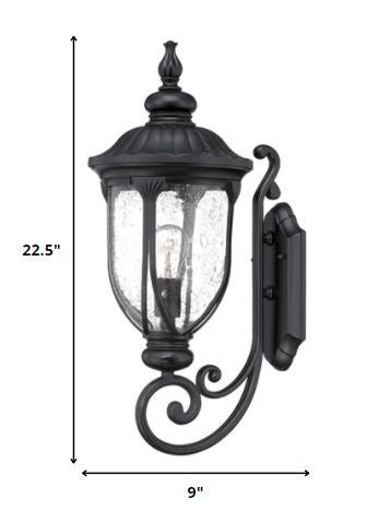 XL Matte Black Cast Aluminum Glass Lantern Wall Light