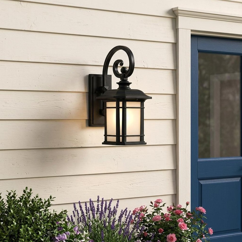 Matte Black Frosted Linen Glass Lantern Wall Light