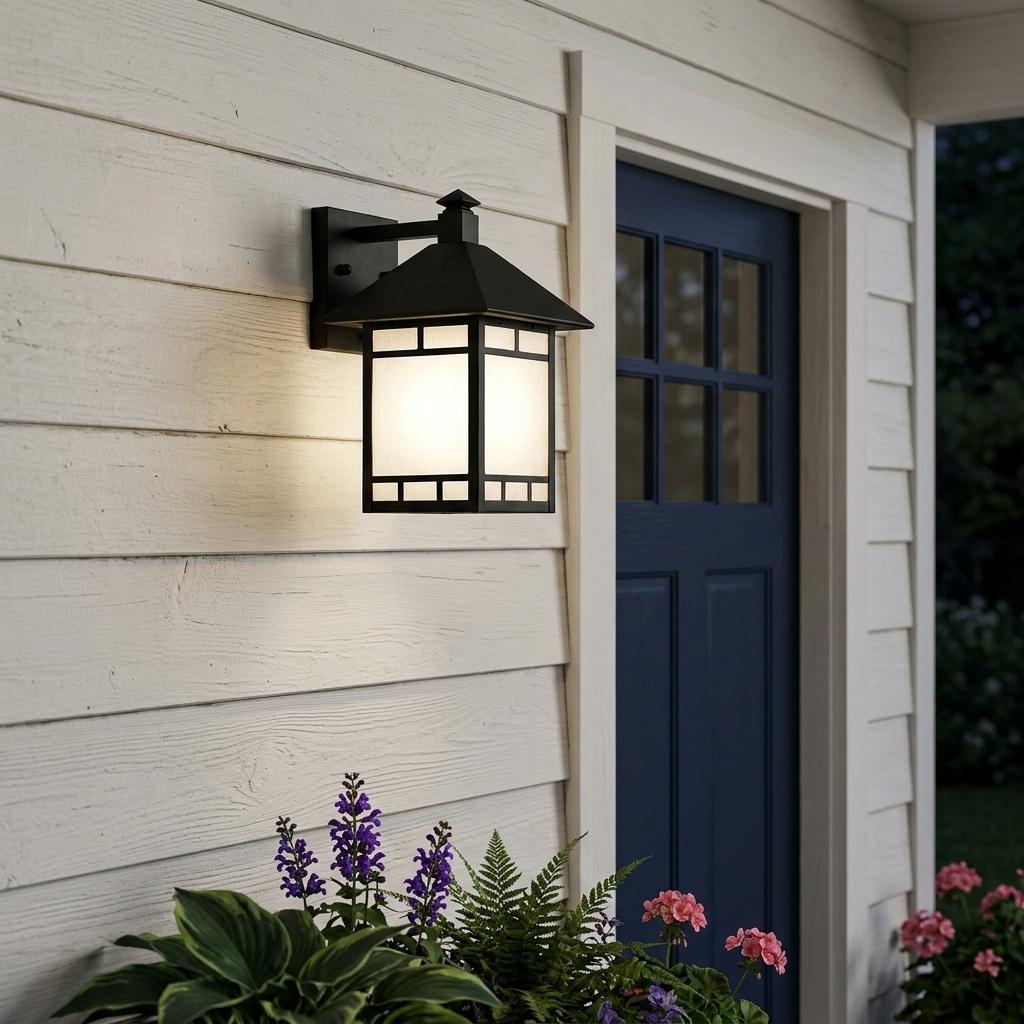 Petite Matte Black Frosted Glass Lantern Wall Light