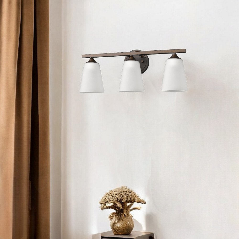 21" Bronze And White Metal and Glass Three Lights Flush Mounted Sconce
