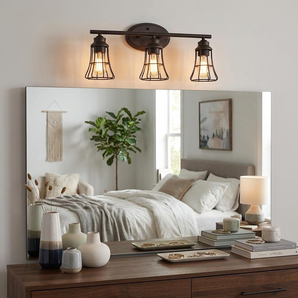 Three Light Bronze Cage Wall Light