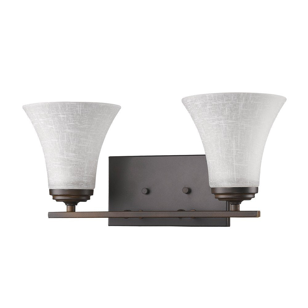 8" Antiqued Bronze Metal and Glass Two Light Flush Mount Wall Light