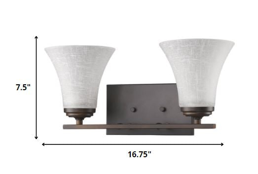 8" Antiqued Bronze Metal and Glass Two Light Flush Mount Wall Light