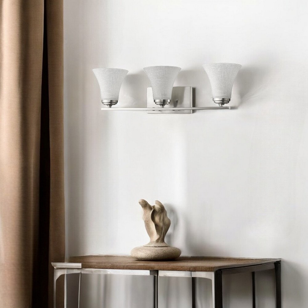 26" Silver And White Metal and Glass Three Lights Flush Mounted Sconce