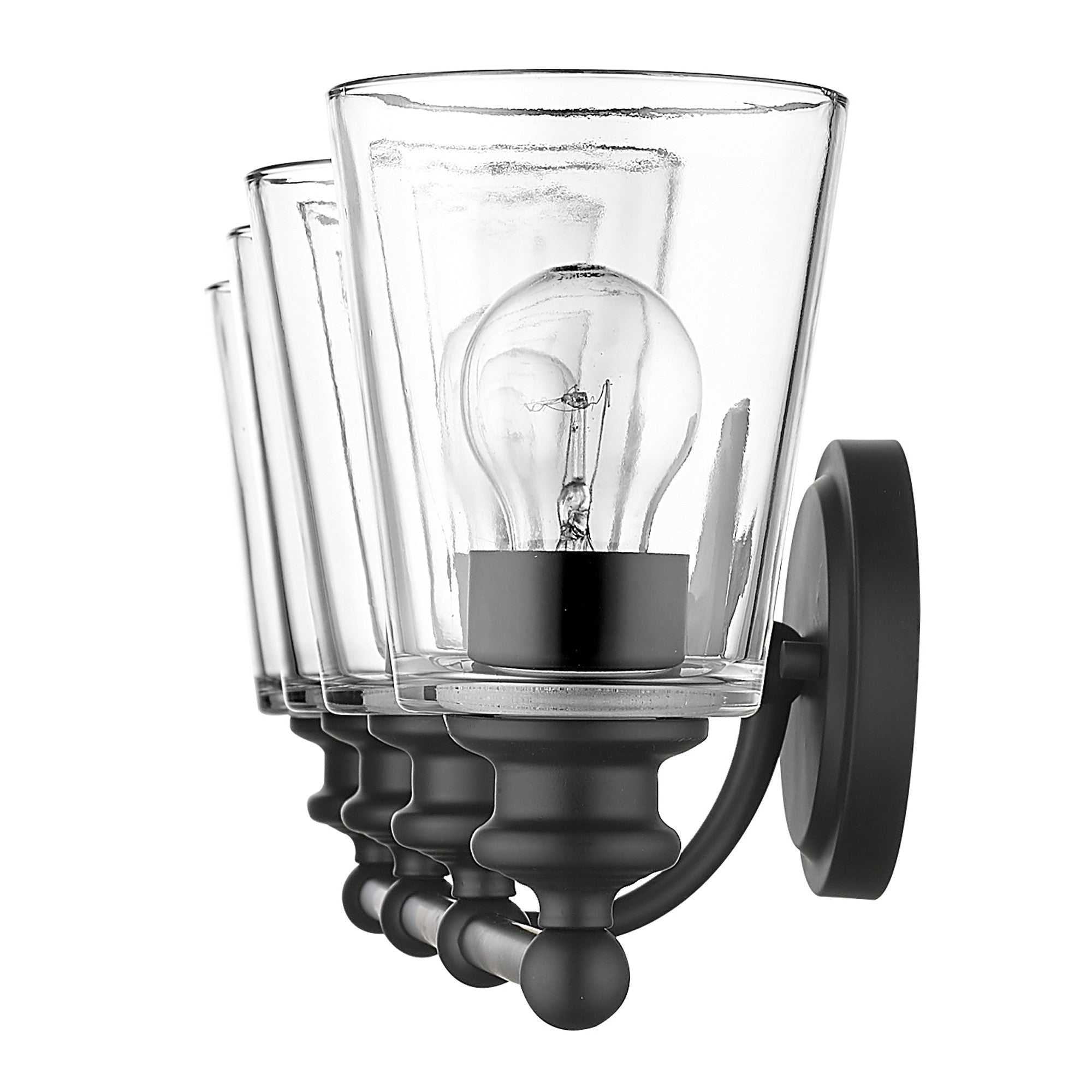 8" Black And Clear Metal and Glass Vanity Flush Mounted Sconce