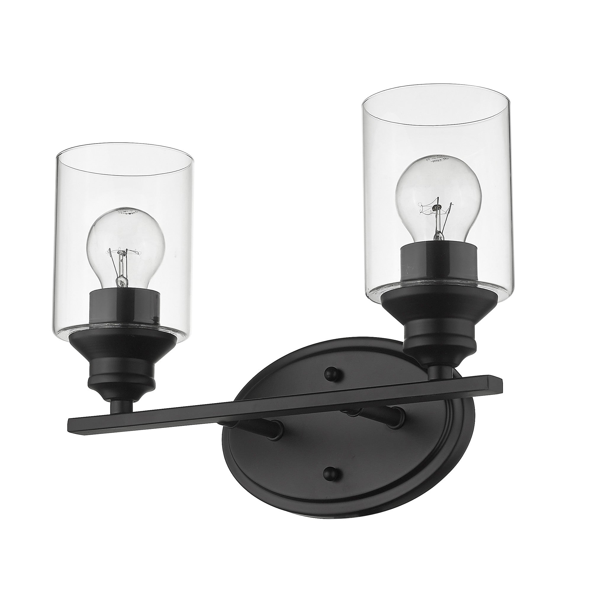 14" Black And Clear Metal and Glass Two Light Flush Mounted Sconce