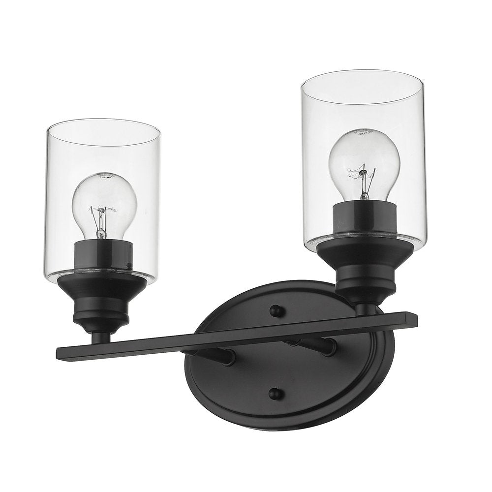 14" Black And Clear Metal and Glass Two Light Flush Mounted Sconce