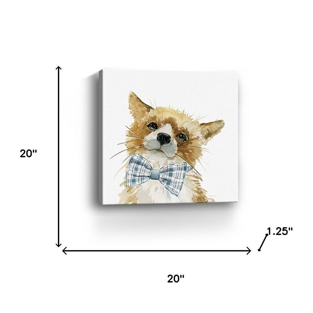 20" x 20" Watercolor Cutie Bow Tie Fox Canvas Wall Art