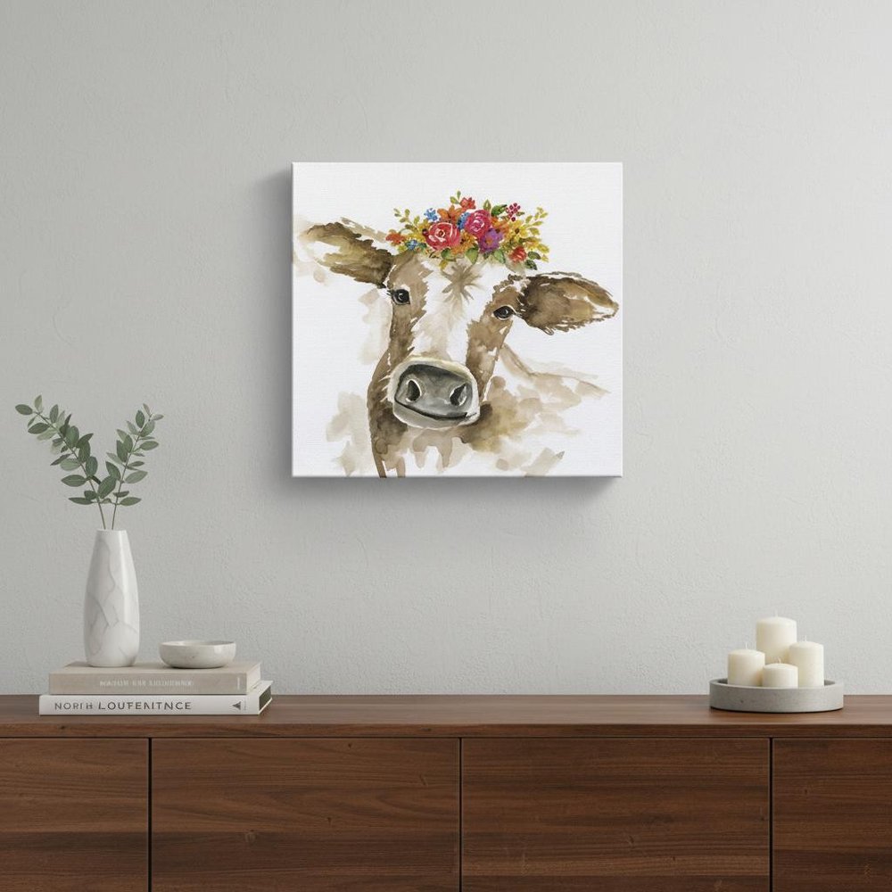 Watercolor Floral Cow Unframed Print Wall Art