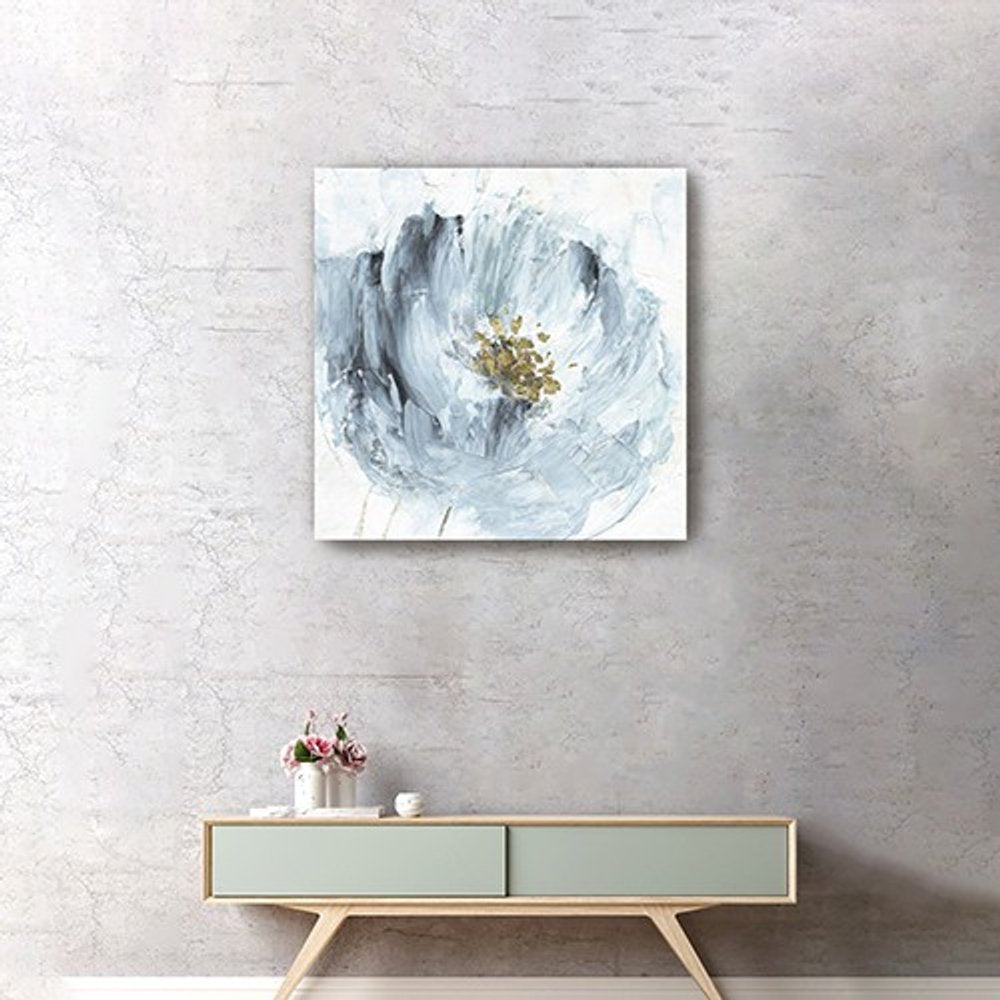 20" x 20" Watercolor Abstract Gray Blue Flower Canvas Wall Art