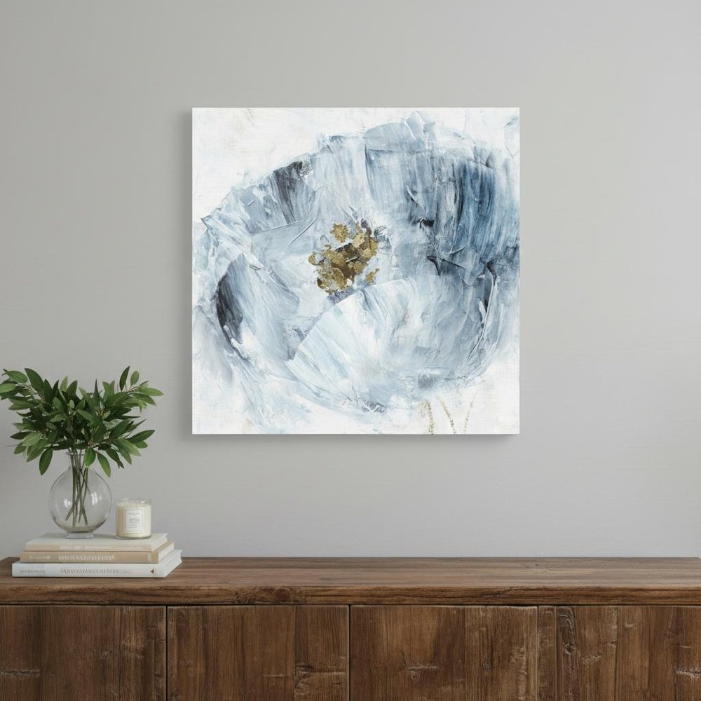 20" x 20" Watercolor Abstract Gray Blue Flower II Canvas Wall Art