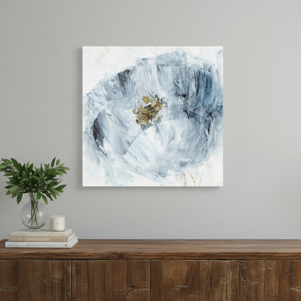 20" x 20" Watercolor Abstract Gray Blue Flower II Canvas Wall Art