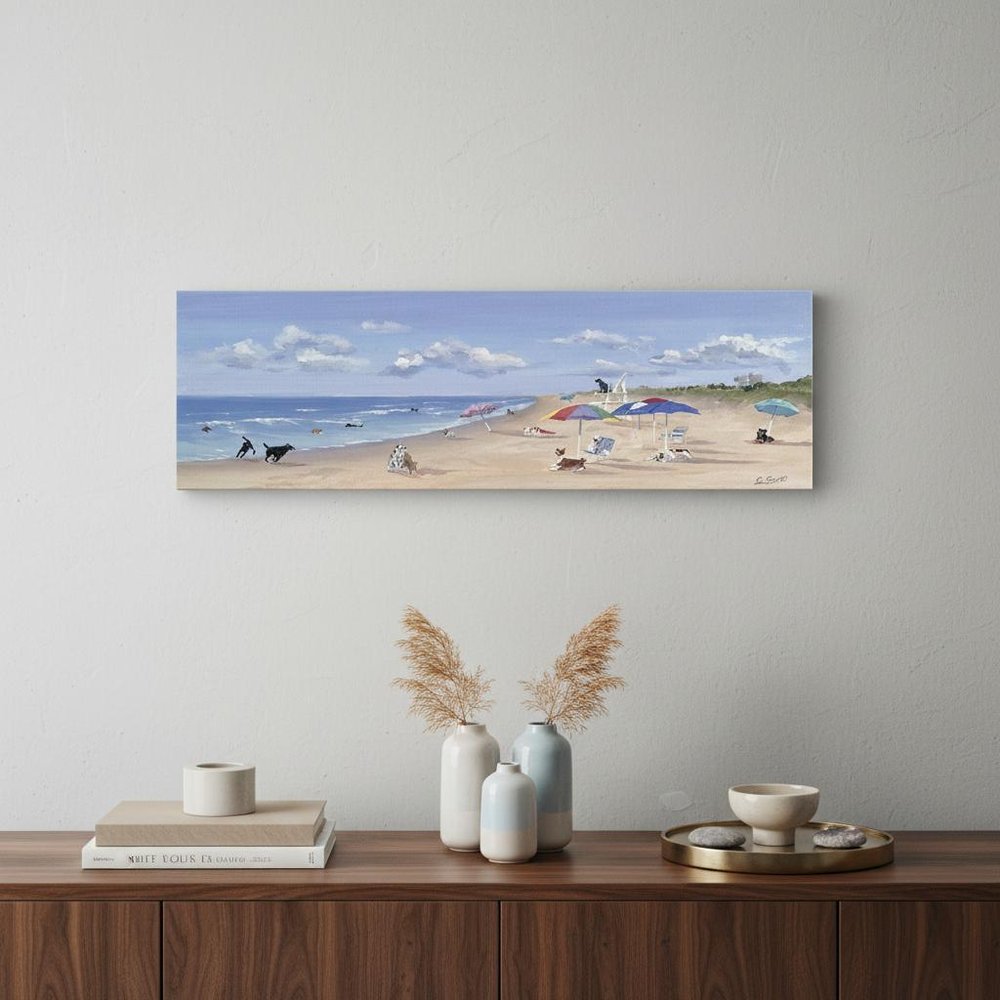 Small Dogs Playing at the Beach Canvas Wall Art