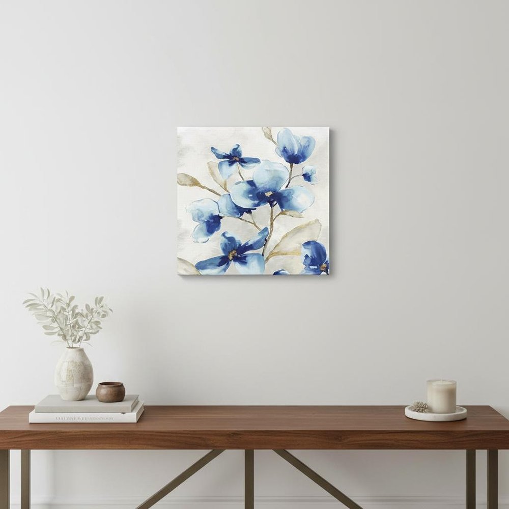 20" x 20" Watercolor Shades of Blue Floral Canvas Wall Art