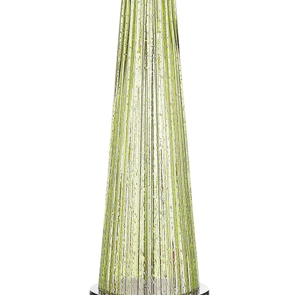 29" Green Glass Buffet Lamp With Off White Empire Shade