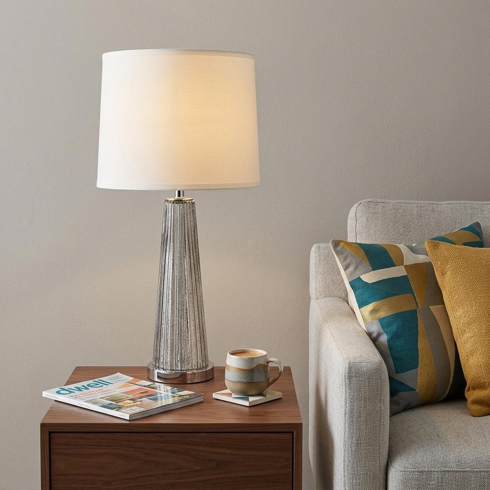 29" Silver Glass Buffet Lamp With Off White Empire Shade