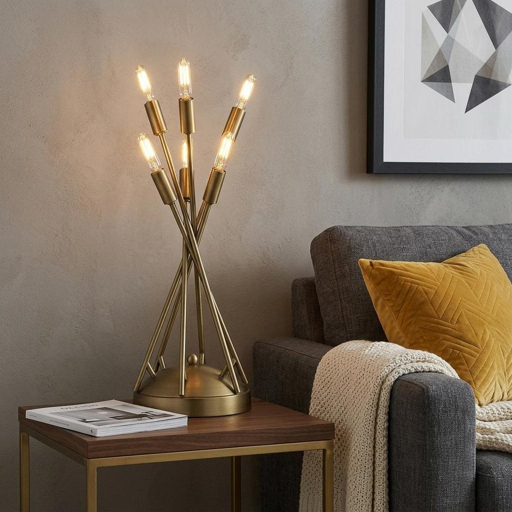 19" Brass Metal Six Light Novelty Table Lamp