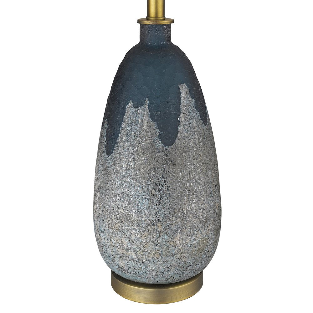 30" Teal Blue Concrete Table Lamp With Cream Empire Shade