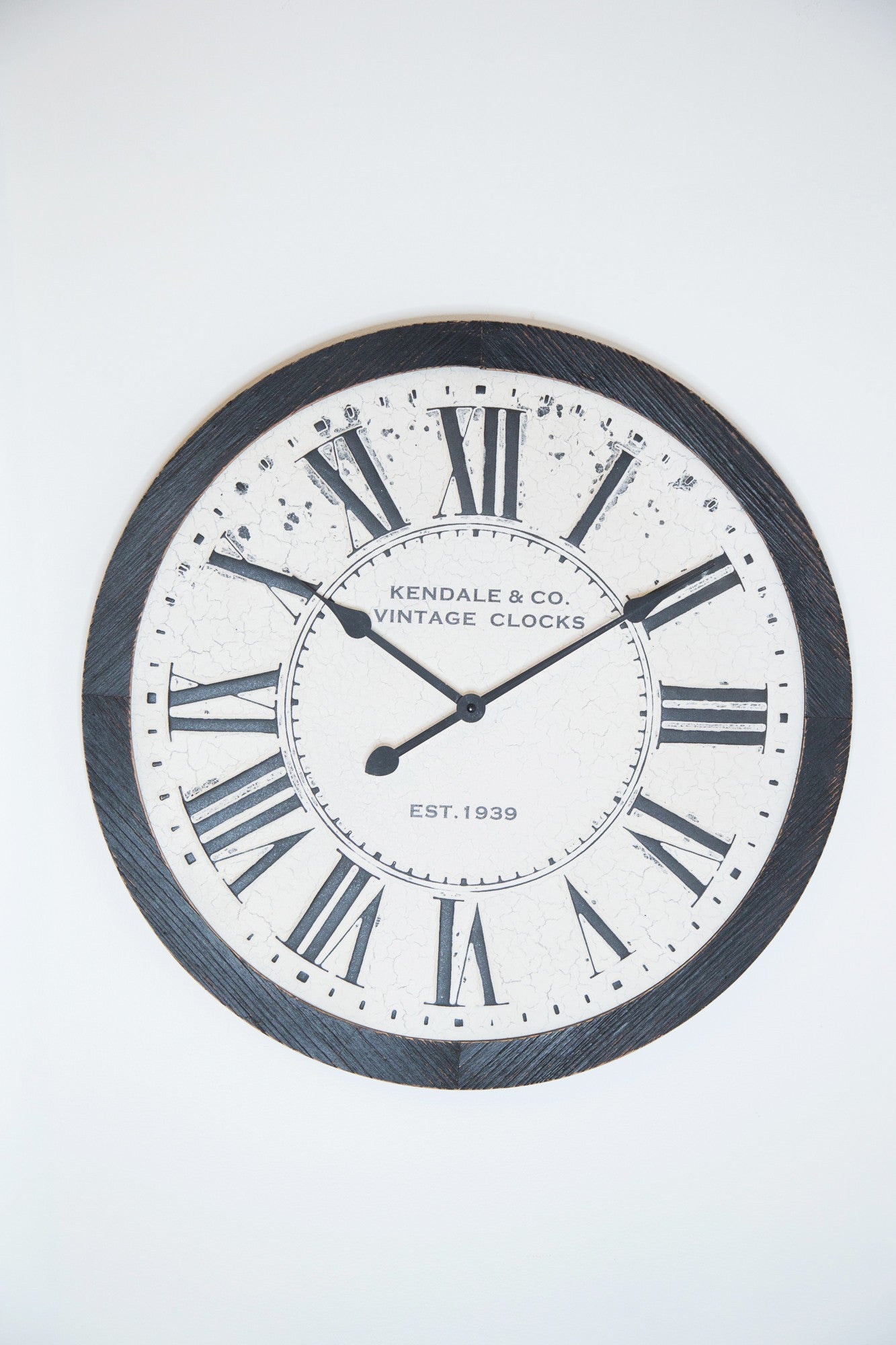 25" Circle Black and White Analog Vintage Style Crackle Wall Clock