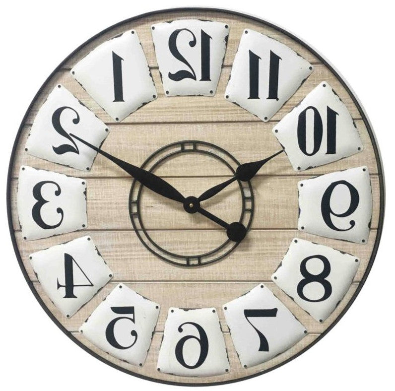24" Circle Black and White Wood Analog Wall Clock