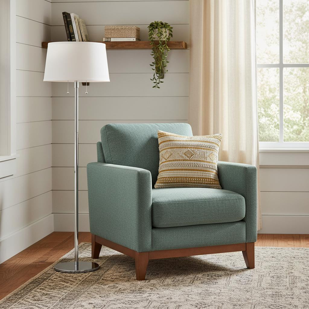59" Floor Lamp With White Linen Empire Shade