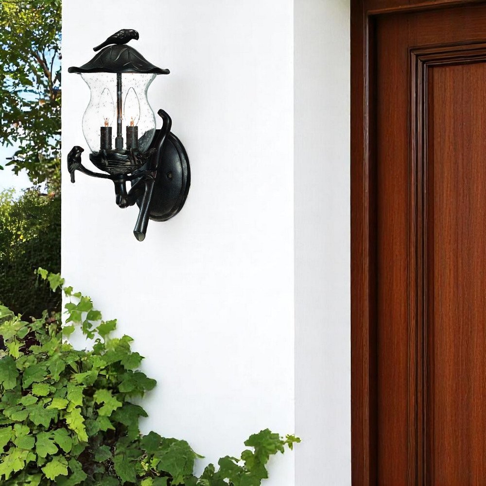 Matte Black Bird Detail Lantern Wall Light