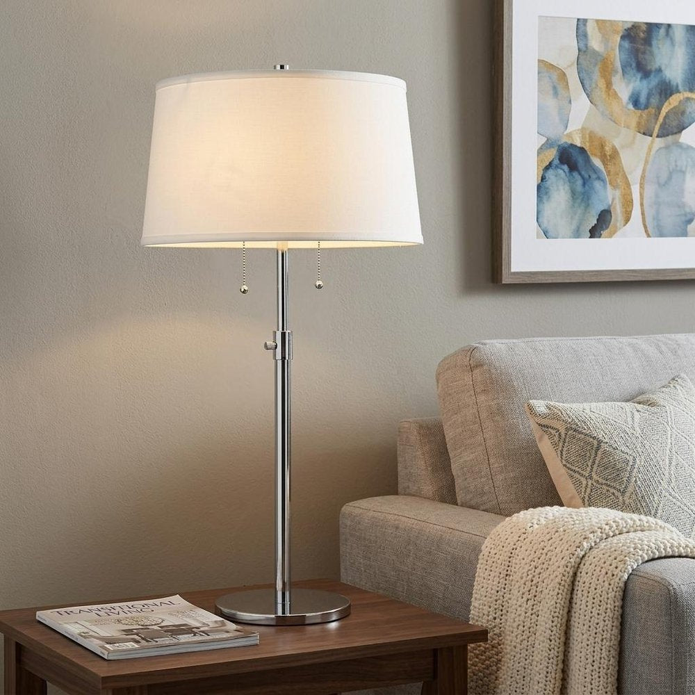 31" Silver Metal Two Light Adjustable Table Lamp With White Empire Shade