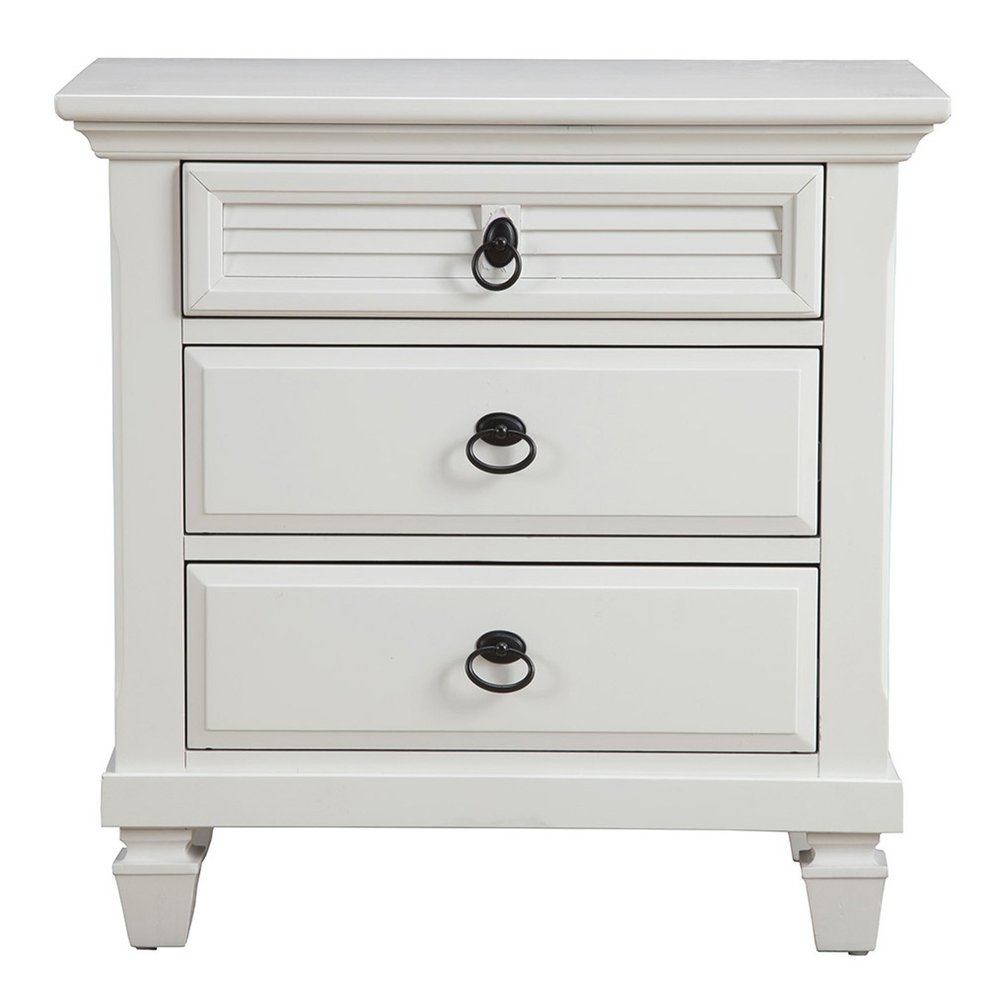 28" White Wood Three Drawer Nightstand
