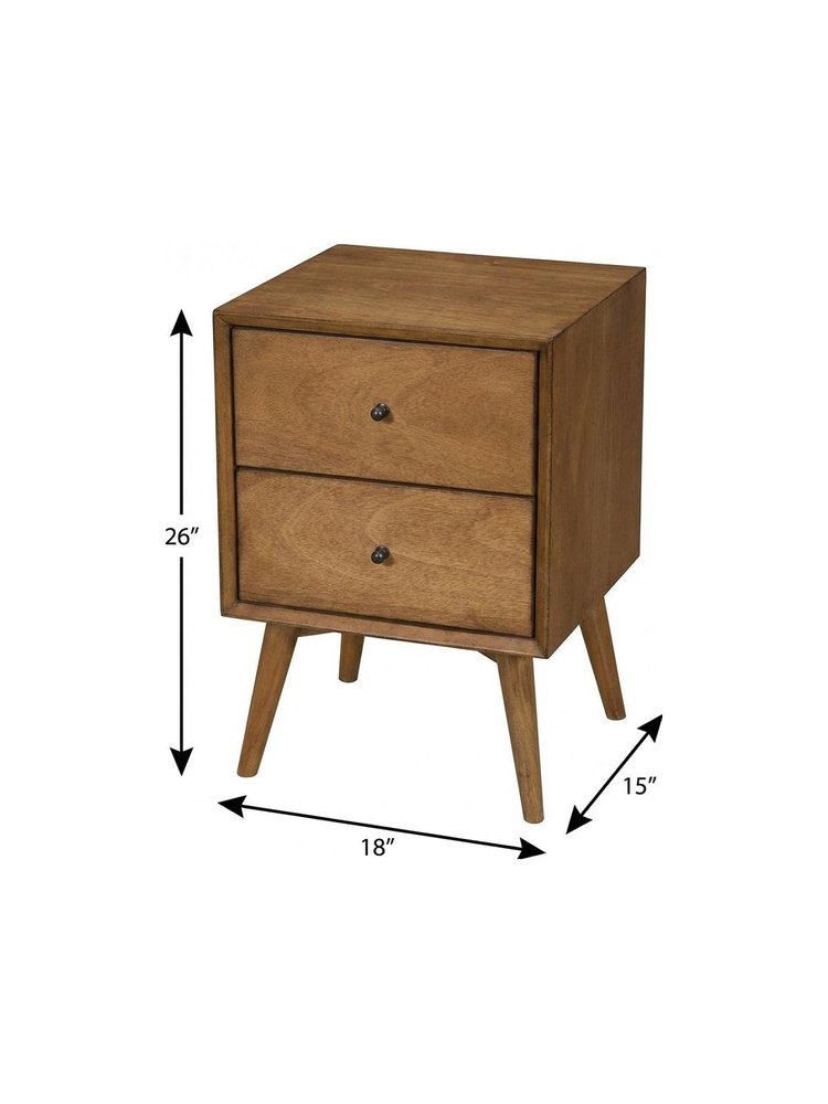 26" Solid Wood and Wood Two Drawer Nightstand