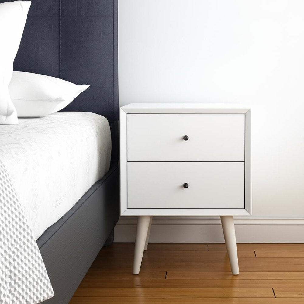 26" Solid Wood and Wood Two Drawer Nightstand