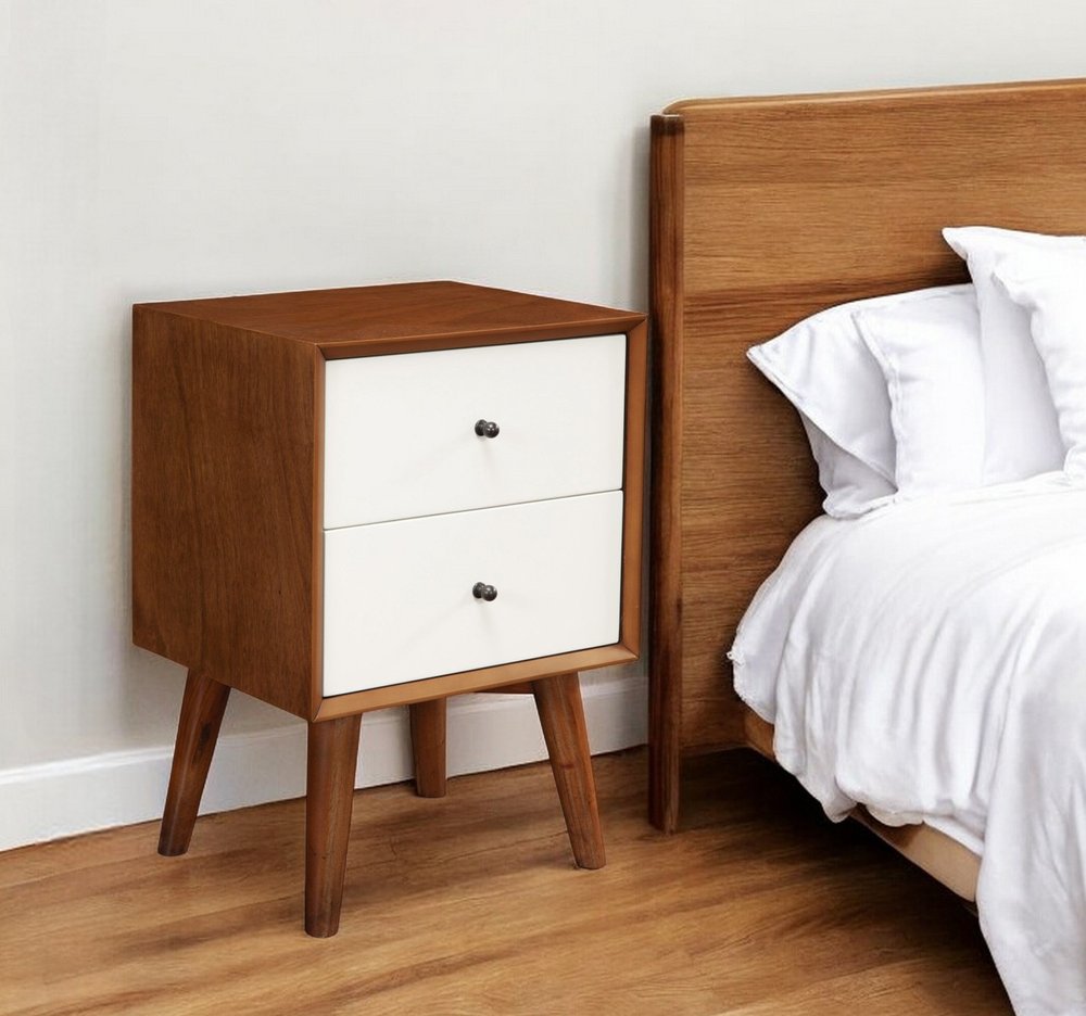 26" Solid Wood and Wood Two Drawer Nightstand