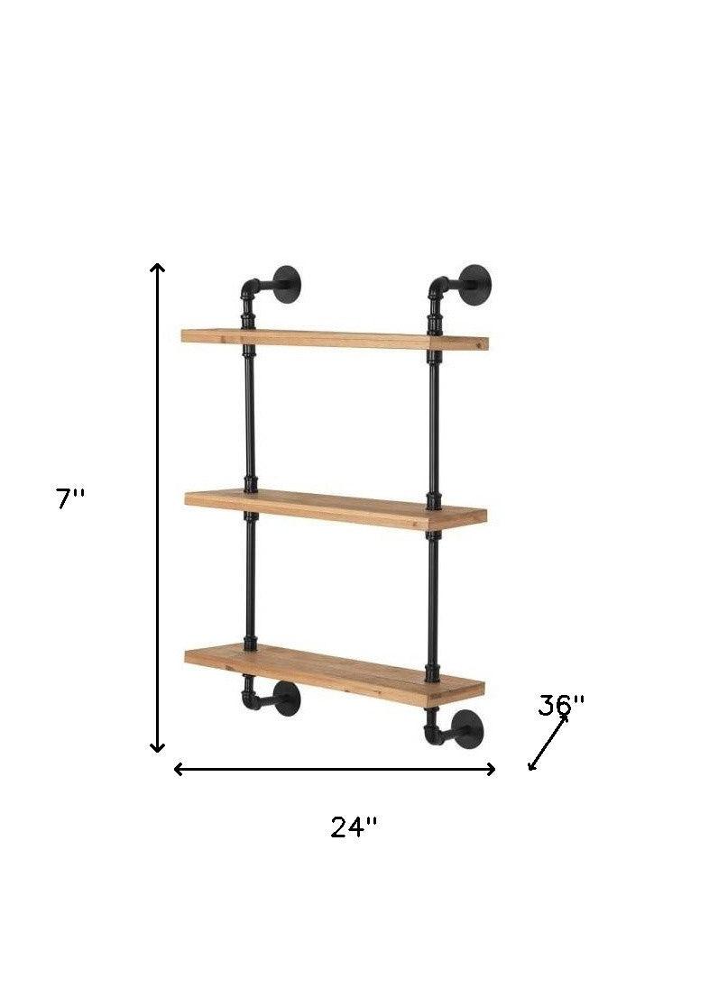 24" Three Shelves Solid Wood Wall Mounted Shelving Unit