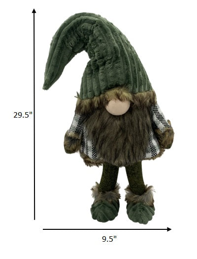 30" Dark Green Fabric Christmas Standing Gnome Tabletop Sculpture