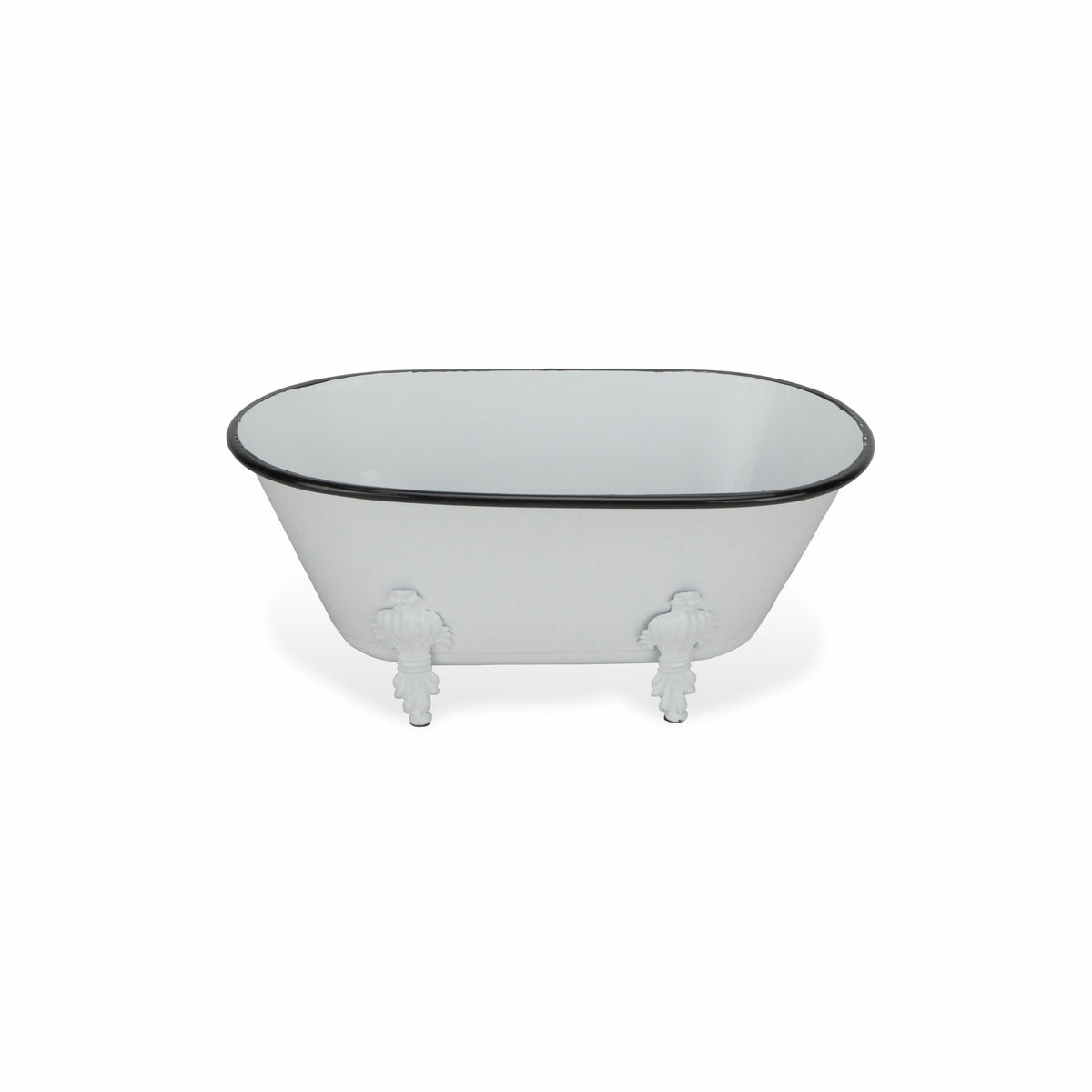 5" White Metal Hand Painted Decorative Tub Tabletop Sculpture