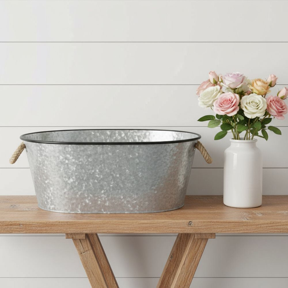 24" Gray And Black Steel Basket