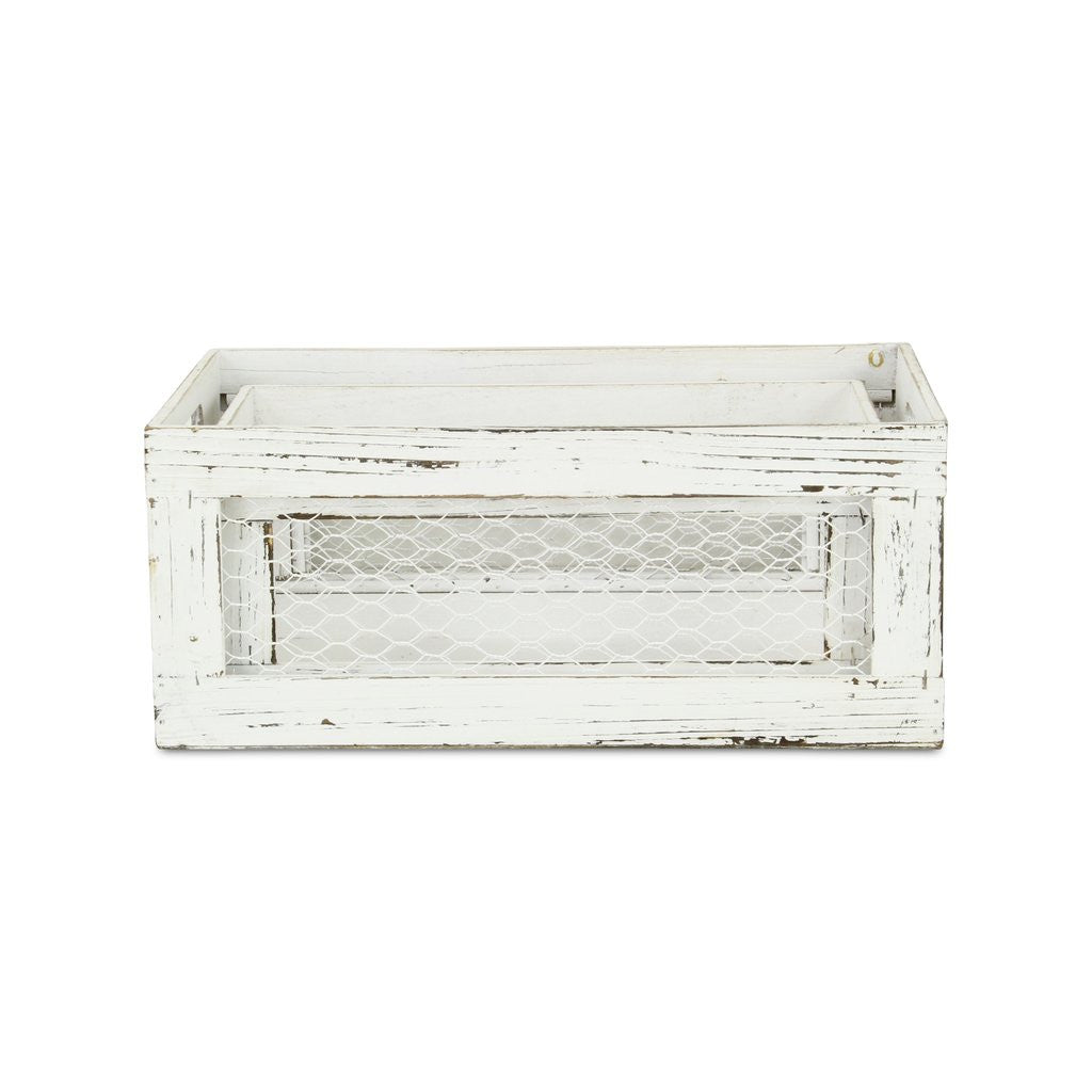 Set of Two White Solid Wood Crate