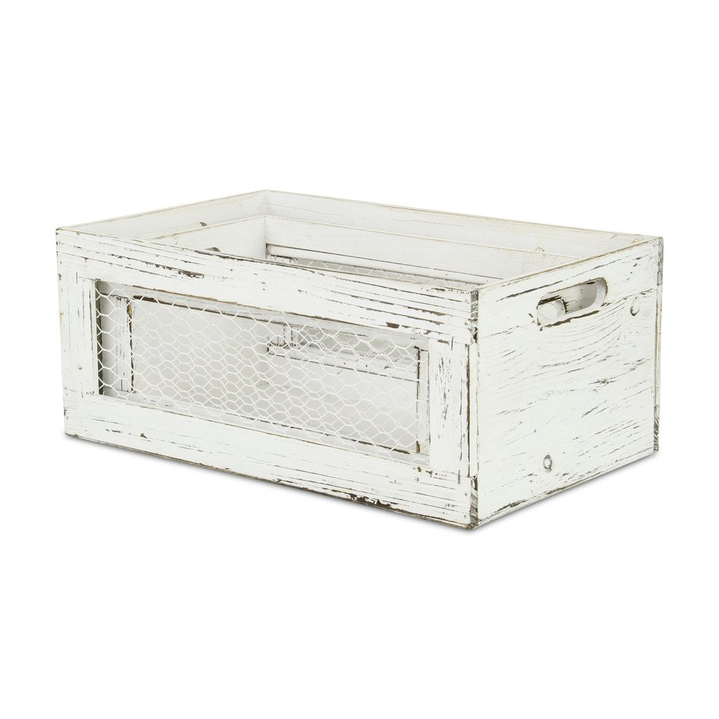 Set of Two White Solid Wood Crate