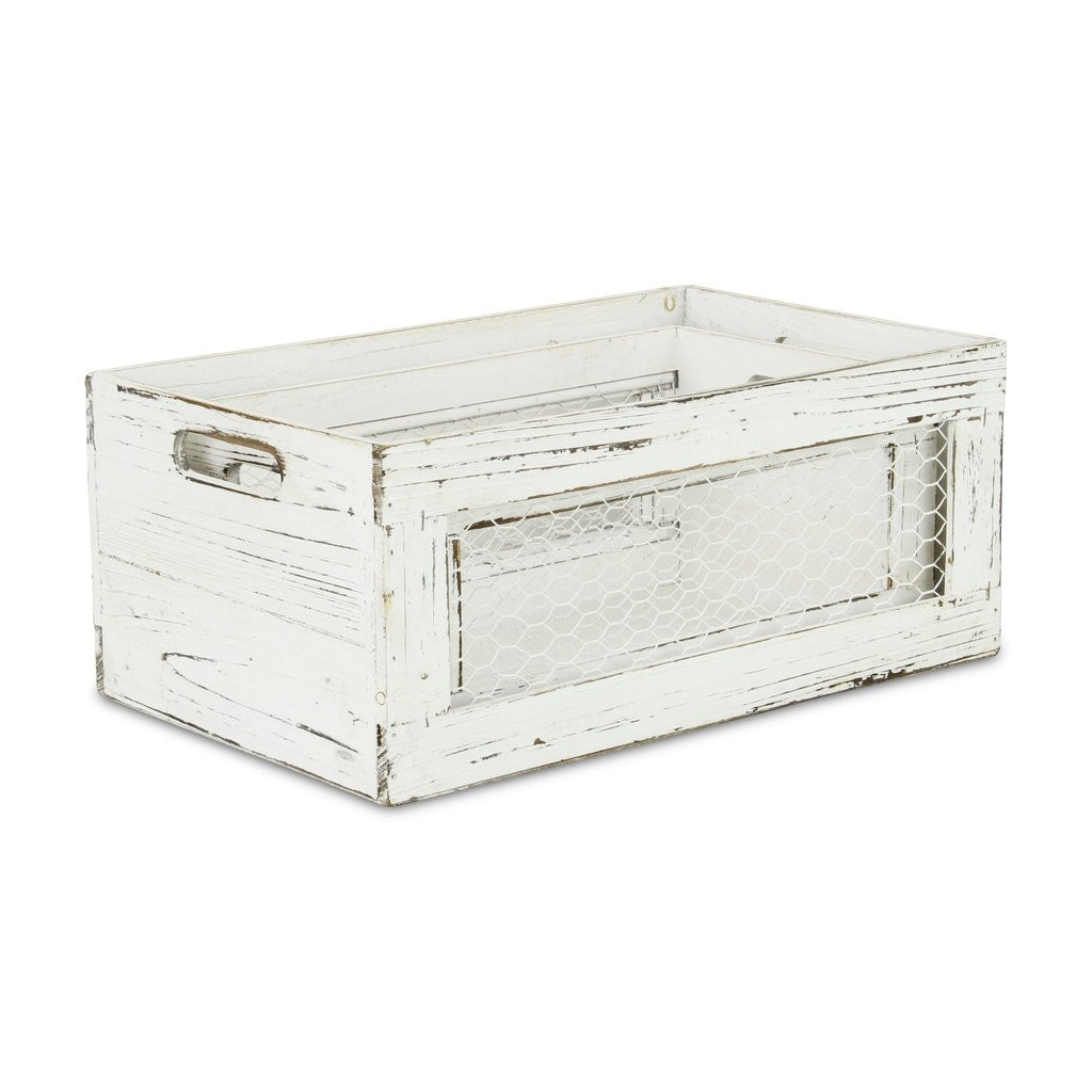 Set of Two White Solid Wood Crate