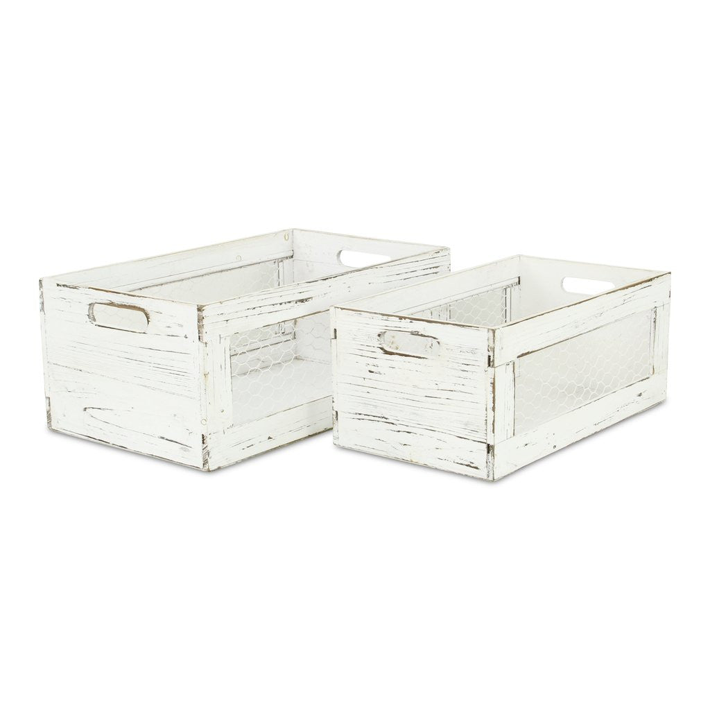 Set of Two White Solid Wood Crate