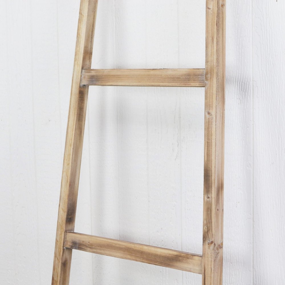 73" Natural And Black Wood And Metal Storage Ladder With Baskets
