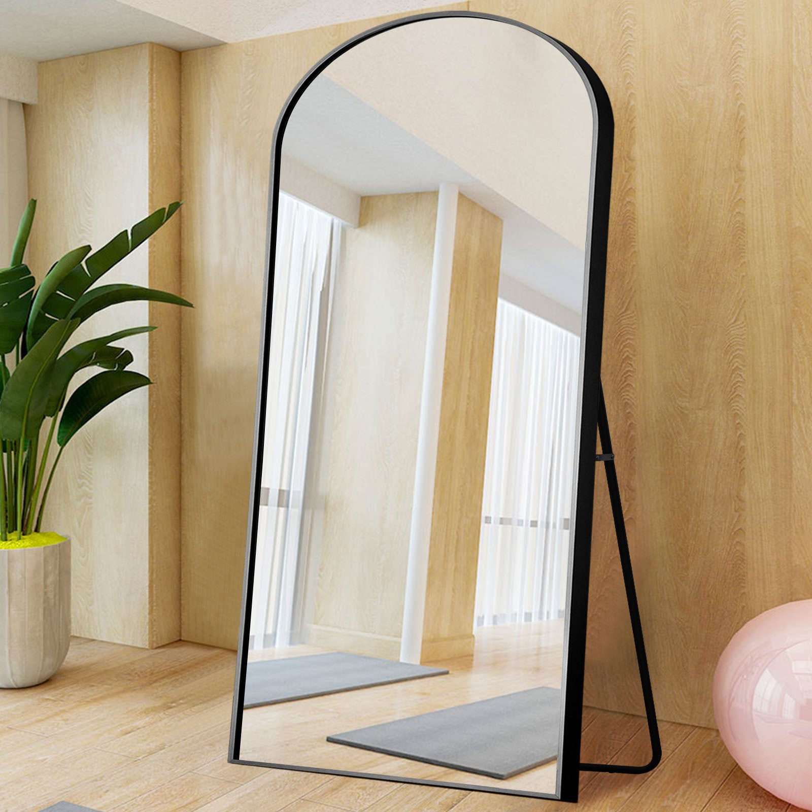 71" Black Arch Metal Framed Freestanding Standing Mirror