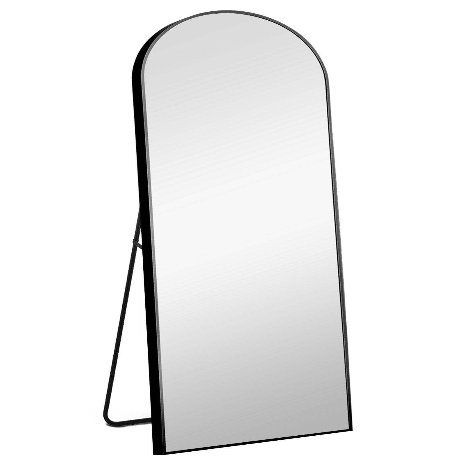 71" Black Arched Metal Narrow Frame Standing Mirror
