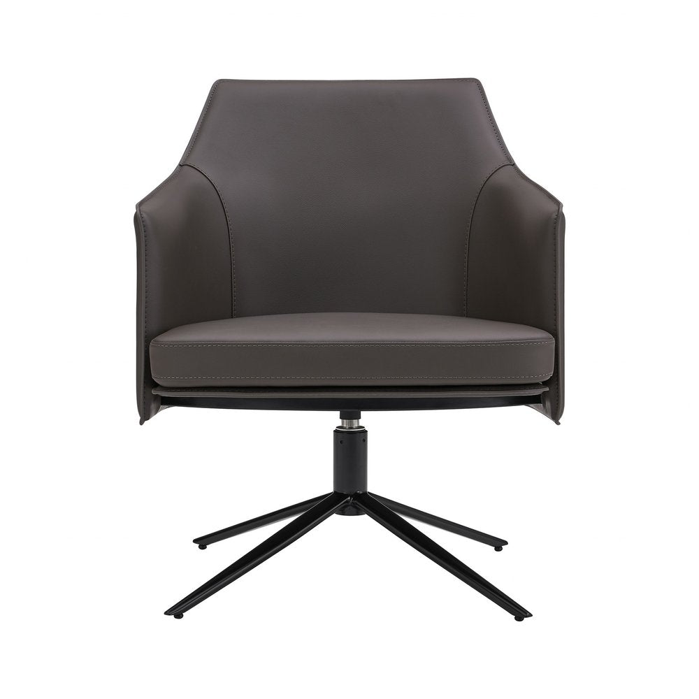26" Gray and Black Faux Leather Swivel Lounge Chair